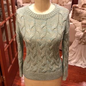 Mint Green Metallic Gold Cable Knit Bow Sweater M